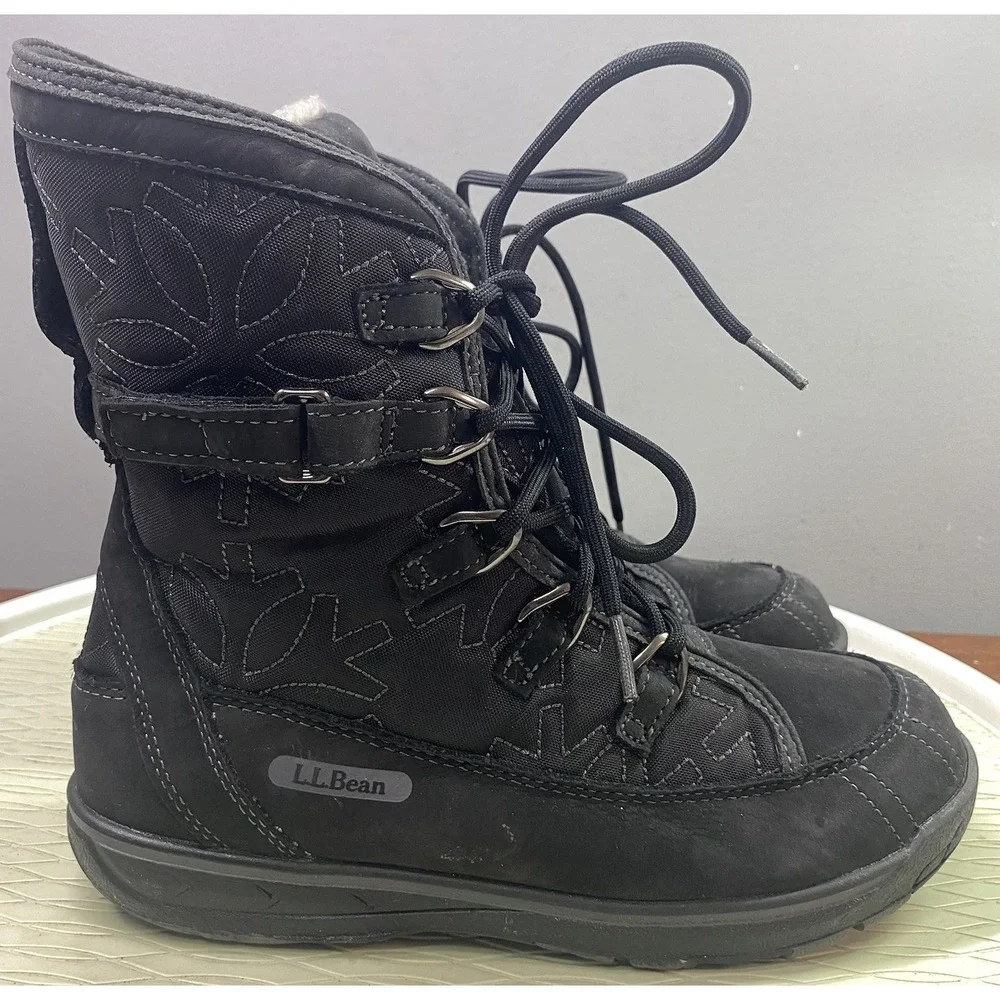 L.L. Bean Women‎ Insulated Winter Snow Ski Boots Black Waterproof Primaloft 6.5M